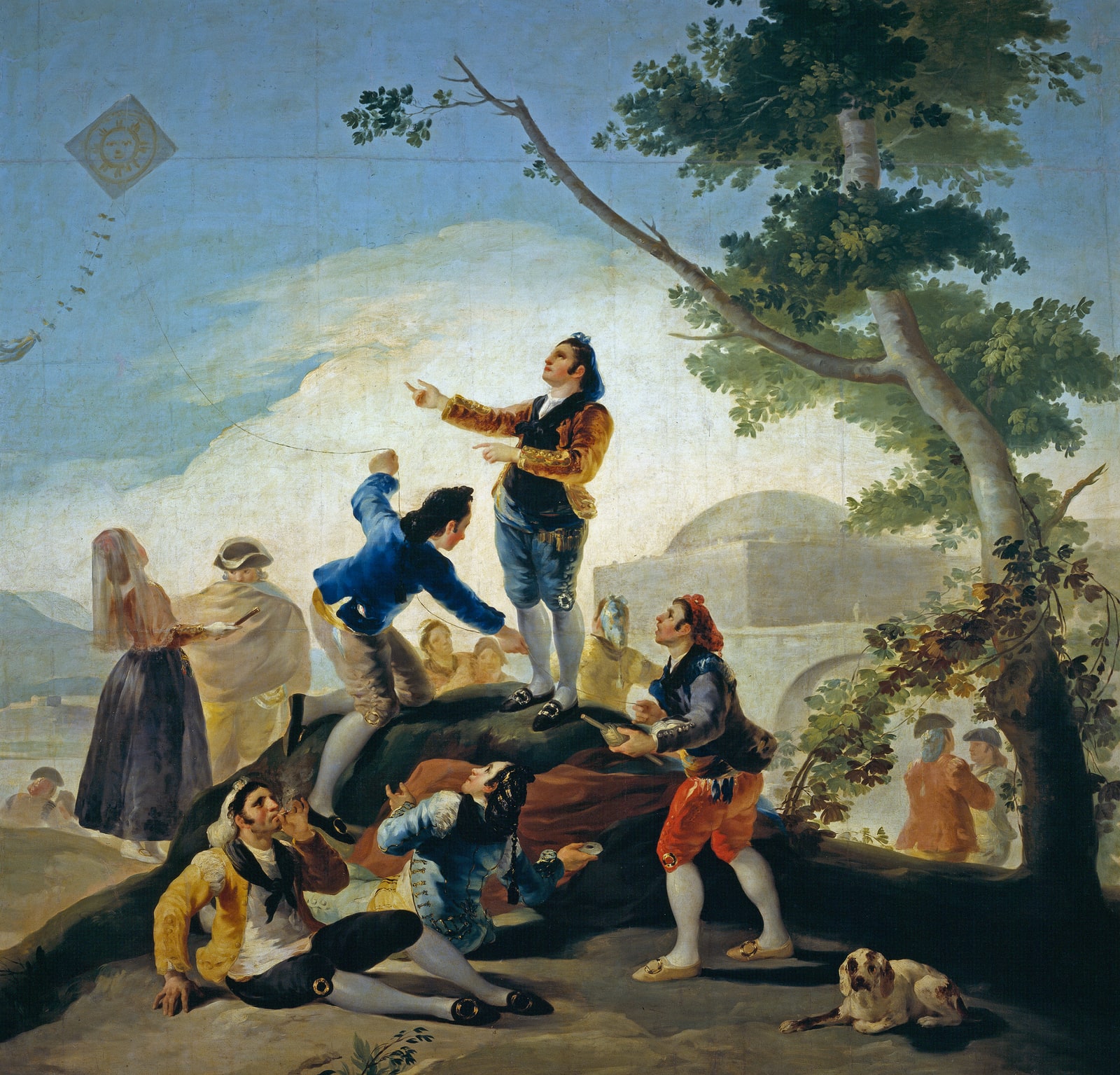 La cometa, cartón de Goya. Museo del Prado. El tapiz de las Colecciones Reales se tejió a partir de este modelo.
